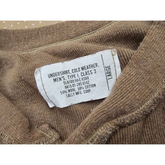US Army UnderShirt Mens Large Cold Weather 436 Class 3 Wool Blend Henley Brown - Picture 9 of 14
